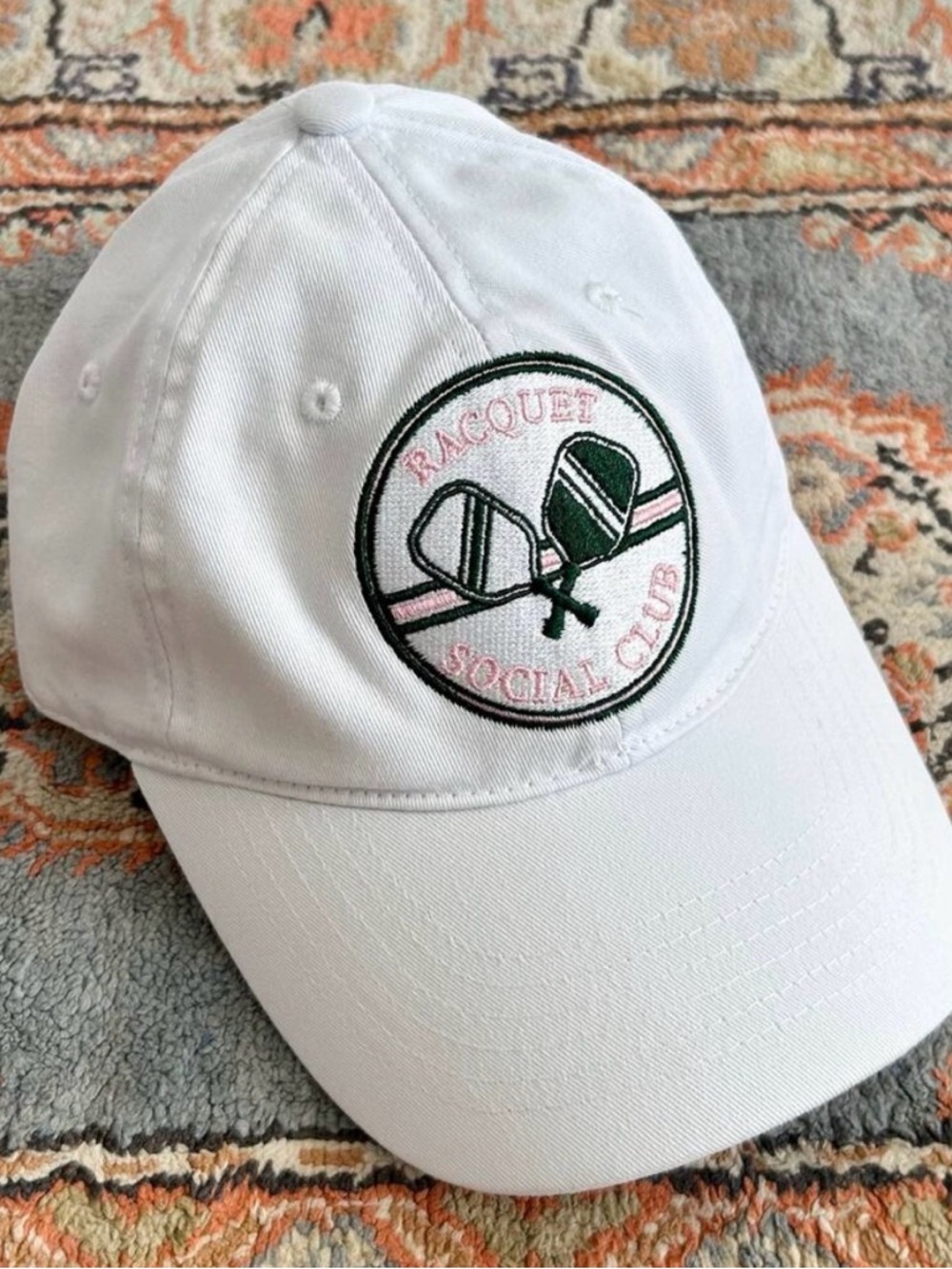 Evereve White Pickleball Racquet Social Club Patch Preppy Baseball Cap NWT